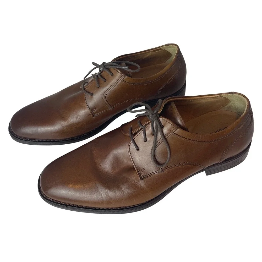 Johnston & Murphy Mens Brown Leather Plain Toe Derby Shoes 20-4206 Size 9.5 M